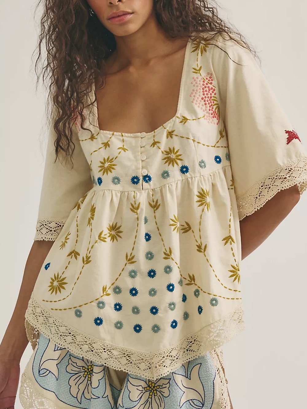 Free People Fairytale In The Mossy Forest Babydoll Tunic in Ivory Cream NWT